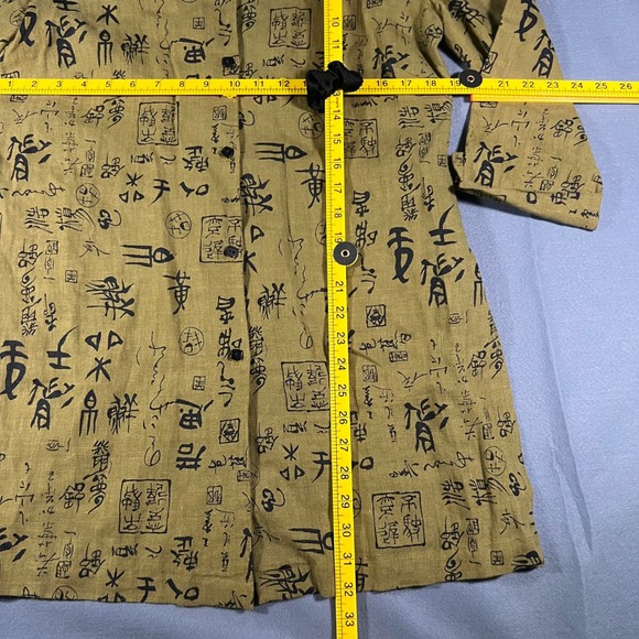 Kathleen Sommers Women's Button Down Top‎ Asian Print Medium M Olive - Picture 5 of 5